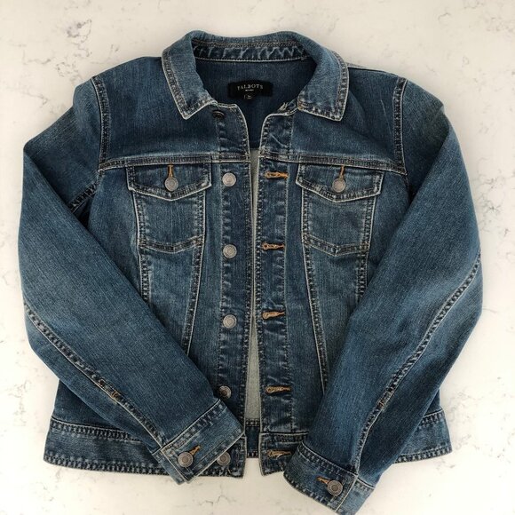 Talbots Petites Button Down Lg Slv Cotton Med Wash Denim Jacket Blue Sz S - Picture 1 of 10